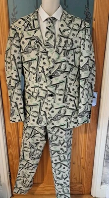 OPPOSUITS CASHANOVA 100 DOLLAR BILLS NOTE MONEY OPPO SUIT JKT 44R PANTS 36L +TIE - Image 1 of 4