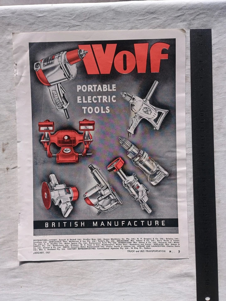 Wolf Portable Electric Power Tools Advertisement from a Magazine Drill Grinder - Image 1 of 1