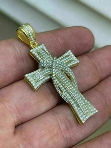 2.10Ct Lab Created Diamond Round Adorable Cross Pendant 14K Yellow Gold Plated - Picture 1 of 3