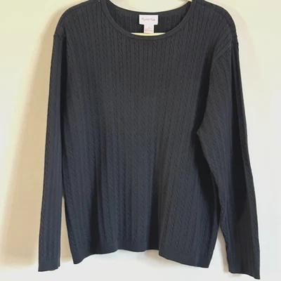 Women's Navy Blue Cable Knit Sweater Thin Light Layer Size 1X  100% Cotton - Image 1 of 4