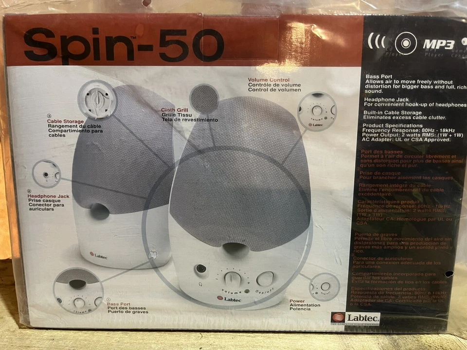 LABTEC SPIN-50 DESKTOP Multipurpose Stereo SPEAKERS  COMPUTER  GAMING-NEW In Box - Image 1 of 2