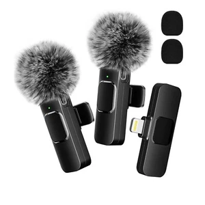 Wireless Lavalier Microphone Audio Video Recording Mic For iPhone Android Live - Picture 1 of 9