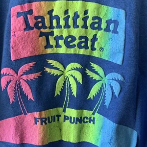 Vintage 80s Flock Print Tahitian Treat Surf Neon Screen Stars T Shirt M Tropical - Picture 1 of 9