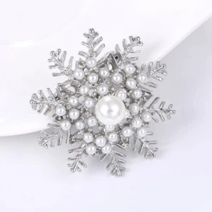 ZARD Snowflake Pin Brooch with Pearl Accents Holiday Jewelry Christmas Gift - Picture 1 of 7
