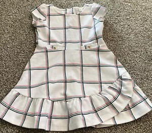 Janie and Jack Girls Size 2T Navy Green Pink Tartan Plaid Knit Ruffle Dress - Picture 1 of 3