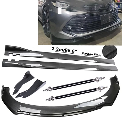 Carbon Fiber Front Bumper Lip Spoiler 86.6" Side Skirt Kit For Toyota Camry XLE Foto 1 de 4