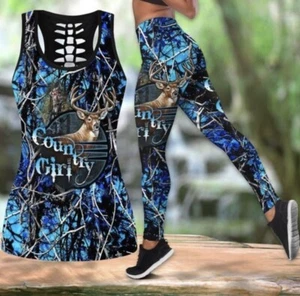 *NEW* Country Girl 3XL Blue Camo Seamless Yoga Casual Top+Leggings Set ~👀~ - Picture 1 of 2