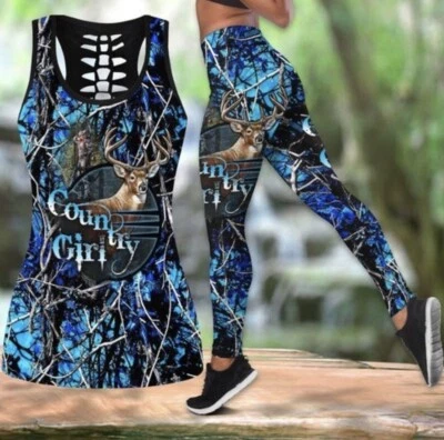 *NEW* Country Girl 3XL Blue Camo Seamless Yoga Casual Top+Leggings Set ~👀~ - Image 1 of 2