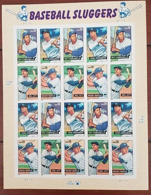 MLB Baseball Sluggers Stamp Plate Of 20 Stamps - Image 1 of 2