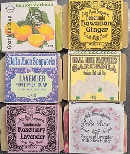 Posten von sechs handgefertigten Blumen Ziegenmilch Seifen, + Proben, schneller Versand - Bild 1 von 7