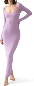 NWT~ PUMIEY Size S Lavender Long Sleeve Square Neck ribbed Maxi Lounge dress - Picture 1 of 9