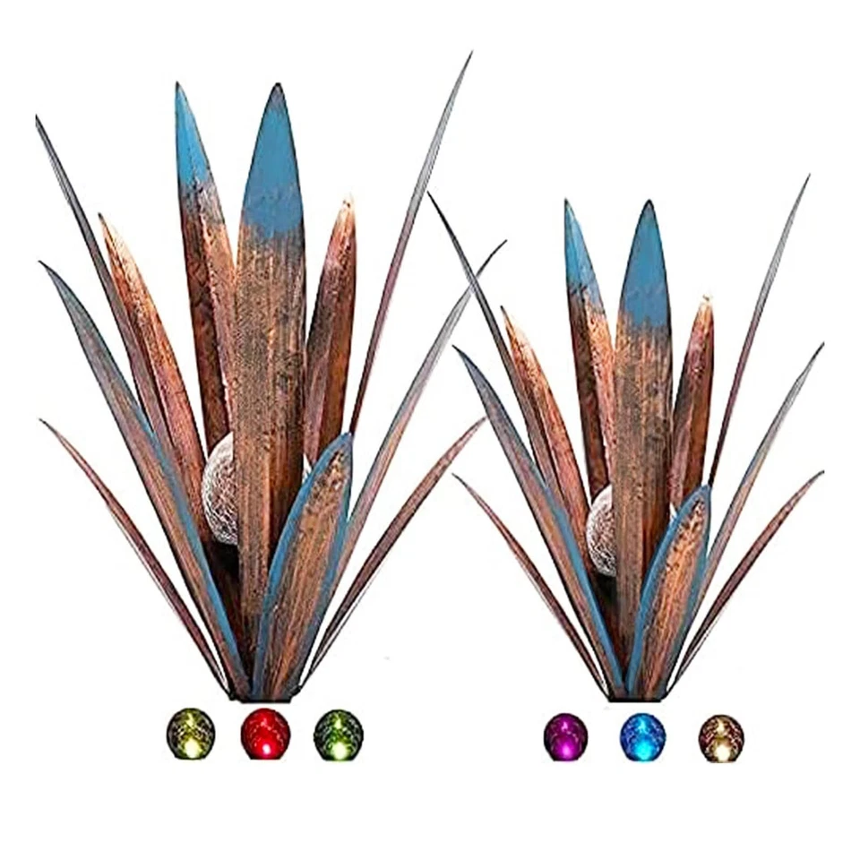 2pcs Tequila Rustic Sculpture Metal Agave Plant Home Decor Colourful