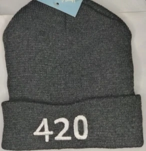Beanie Mary Jane 420 Embroidered Patch Gray Winter Ski Cap Warm Men - Picture 1 of 2