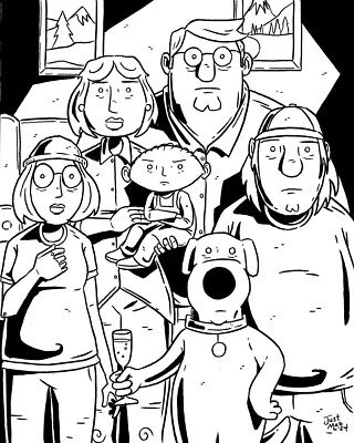 Padre de familia - Dibujo a tinta original de Justin Madson - 8 x 10 - Arte de pared único en su clase Foto 1 de 2