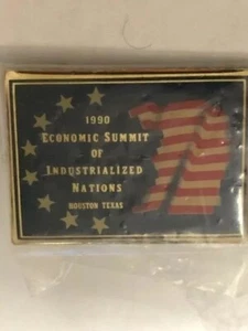 1990 Economic Summit Of Industrialized Nation Houston Texas Pinback pin - Picture 1 of 2