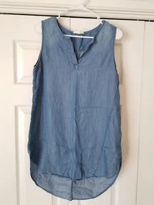Women's BEACH LUNCH LOUNGE Blue Lyocell M MEDIUM Sleeveless TUNIC CHAMBRAY DRESS - Picture 1 of 6