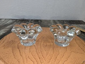 Home Decor Clear Crystal Glass Flower Design Candle Holder Taper Set 2 ๐๐๐งก๐ฉต - Picture 1 of 10