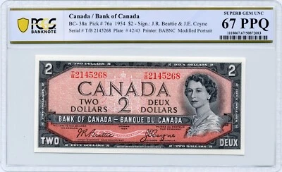 1954 $2 Bank of Canada, BC-38a, Modified - PCGS Superb Gem UNC 67 PPQ - Image 1 of 2