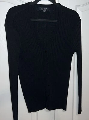 Cárdigan elástico vintage New York & Company negro con botones acanalados XL Y2K para mujer Foto 1 de 4