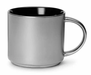 Starbucks Matte Metallic Silver Black Stackable Ceramic Mug Cup 14oz Flawed - Picture 1 of 10