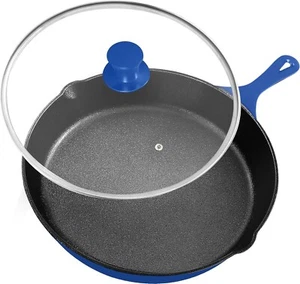 8In Cast Iron Skillet W/ Lid, Pre-Seasoned, Blue, Indoor/Outdoor - Picture 1 of 6