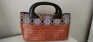 Hand Bag Cane Weave Top Handle Tote Clutch - Picture 1 of 6