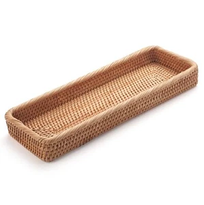 Rattan Bathroom Vanity Trays Toilet Tank Baskets Long Narrow Hand Towel Storage - Picture 1 of 7