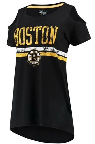 Boston Bruins Sox G-III 4Her Carl Banks Black Clear the Bases Scoop Neck T-Shirt Cover