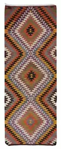 5x12.5 Ft Colorful Handmade Turkish Kilim, Vintage Diamond Design Runner Rug - Picture 1 of 5