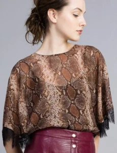 Twinset Animal Print Silk Chiffon Blouse Top Lace Trimmed Sleeves Bnwt Sz 38 - Picture 1 of 10