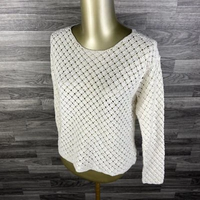 Suéter tejido pulóver blanco roto manga larga cuello redondo THE LIMITED para mujer talla M Foto 1 de 4