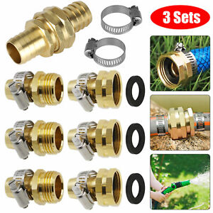 3/4" Garden Brass Mender Repair Kit Water Hose Male Female Quick Connector Clamp