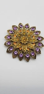 Strass Brosche, Bernstein und Lavendel Farbe, Brosche Anstecknadel 2,25 cm - Bild 1 von 7