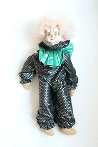 Clown Puppe ca 60cm aus Stoff beweglich schwarz grün glitzernd - Bild 1 von 4