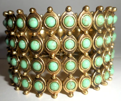 Lucky Brand Goldtone Faux Turquoise Wide Stretch Bracelet - Image 1 of 4