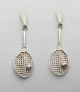 Racket From Tennis: Drop Earrings Silver 925 - Brace - - Picture 1 of 3