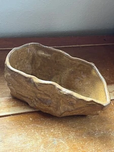 Vintage Floraline Brown Faux Stone Oblong Pottery Planter Pot - 3.5 inches high - Picture 1 of 18