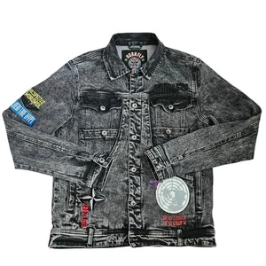 Born Fly Denim Jacket Acid Wash Patches Graphic Streetwear Jean Jacket SM - Picture 1 of 15