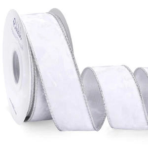 Ribbli Weiß Samt Drahtband 1,5 Zoll Metallic Weiß Silber Crushed Velve... - Bild 1 von 5