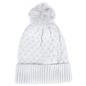 Sombrero tejido con cable 100 % poliéster color liso para mujer con pompón - Imagen 1 de 6
