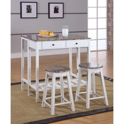 King's Brand 3 Pc. White Finish Wood Drop Down Table & 2 Stools - Image 1 of 2