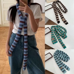 Cotton Decorative Neckerchief Black Grey Stripe Thin Scarf  Fashion Streetwear - Picture 1 of 19