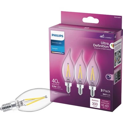 Philips Ultra Definition 40W Equivalent Daylight BA11 Candelabra LED Decorative - Image 1 of 4
