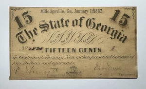 1863 15 Cent The State Of Georgia Milledgeville Cr-17 - Picture 1 of 2
