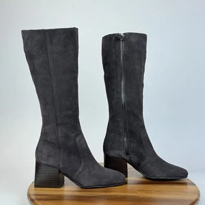 Womens Blondo Tessa Waterproof Gray Suede Tall Block Heel Boots Size 6.5 M - Picture 1 of 11