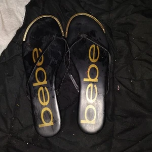 Bebe Flat Flip Flops For Women Size 10 Black And Gold - Picture 1 of 5