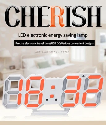 New 3D LED Electronic Digital Large Clock Wall Desk Calendar Alarm Clock Display - Image 1 of 4