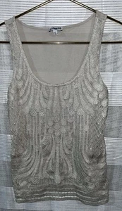 Express Netted Metallic Layered Tank Top Womens Small Sand Color 24x15 - Picture 1 of 4