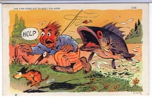 Übertriebener Fisch RAY WALTERS Curt Teich Leinen Comic Postkarte Vintage 1930er c-82 - Bild 1 von 2