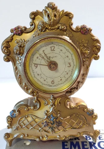 Vtg/Ant Western Germany Miniature Gold Gild Swiss Musical Movement Mantle Clock Cover